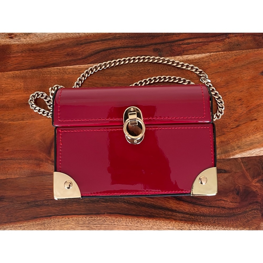 Zara Red and Gold Mini Box Bag with Chain Strap